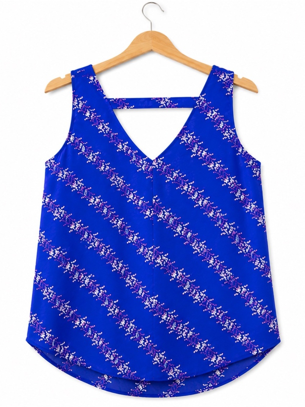 Kaari Blue Curvy Plus Size 3X Blue Floral Layered Back V-Neck Top